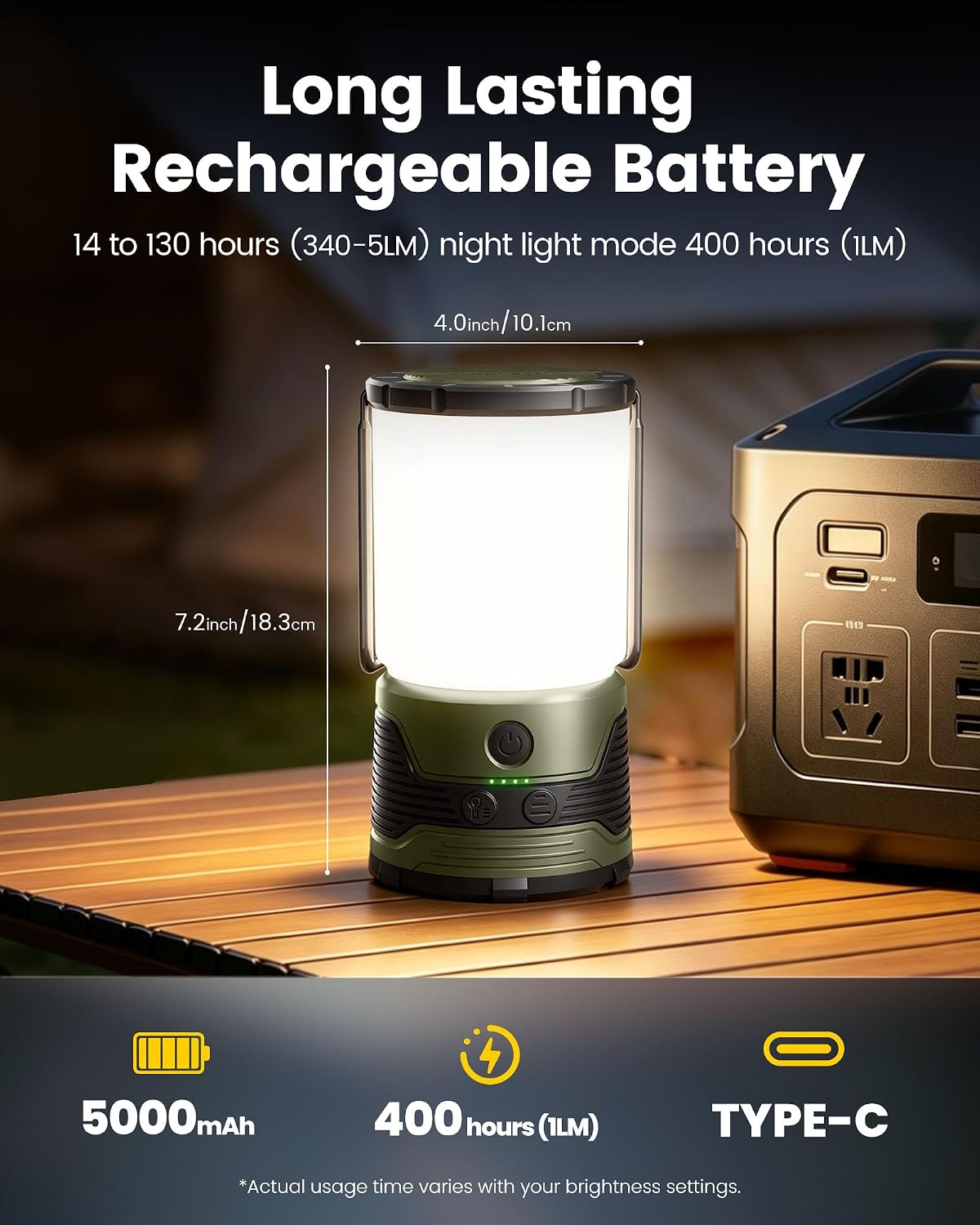 Detalle de Glocusent Rechargeable Camping Light with 1200LM and 5000mAh Battery
