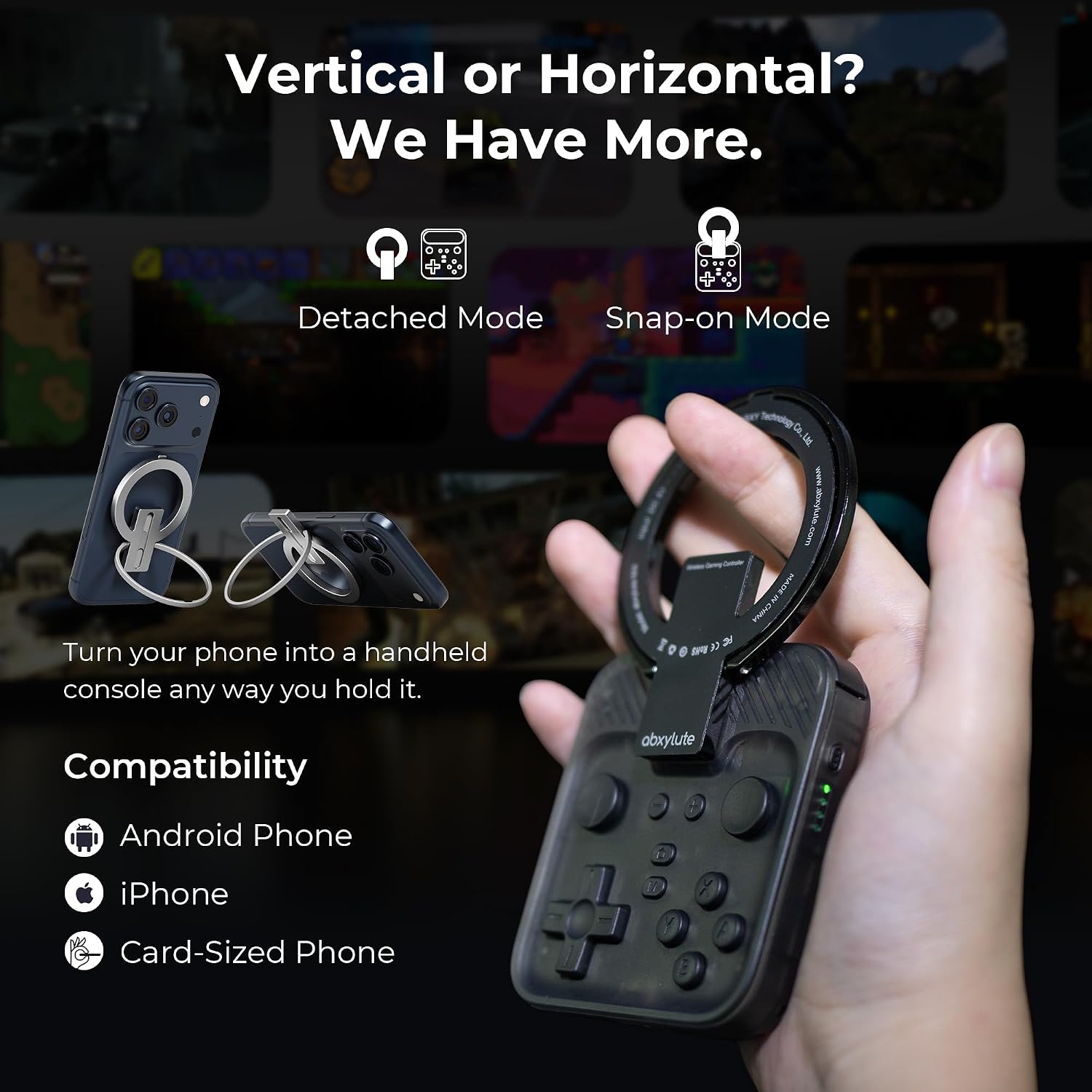 Thumbnail 2 de abxylute M4 Snap-On Mobile Gaming Controller: Pocket-Sized Retro Flex for Android, iPhone, and Switch (Magnetic, 18 Buttons, 12-Hour Battery)