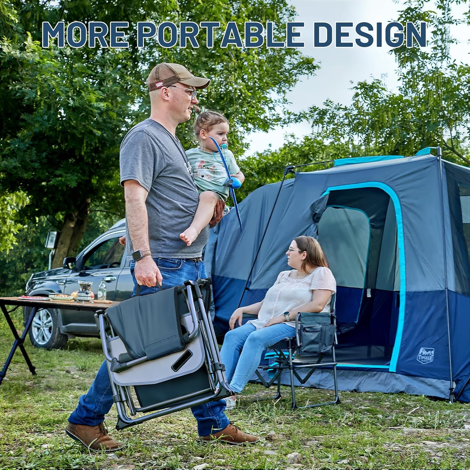 Detalle de TIMBER RIDGE TR-DC-1026 Folding Camping Chair with Side Table and Pocket