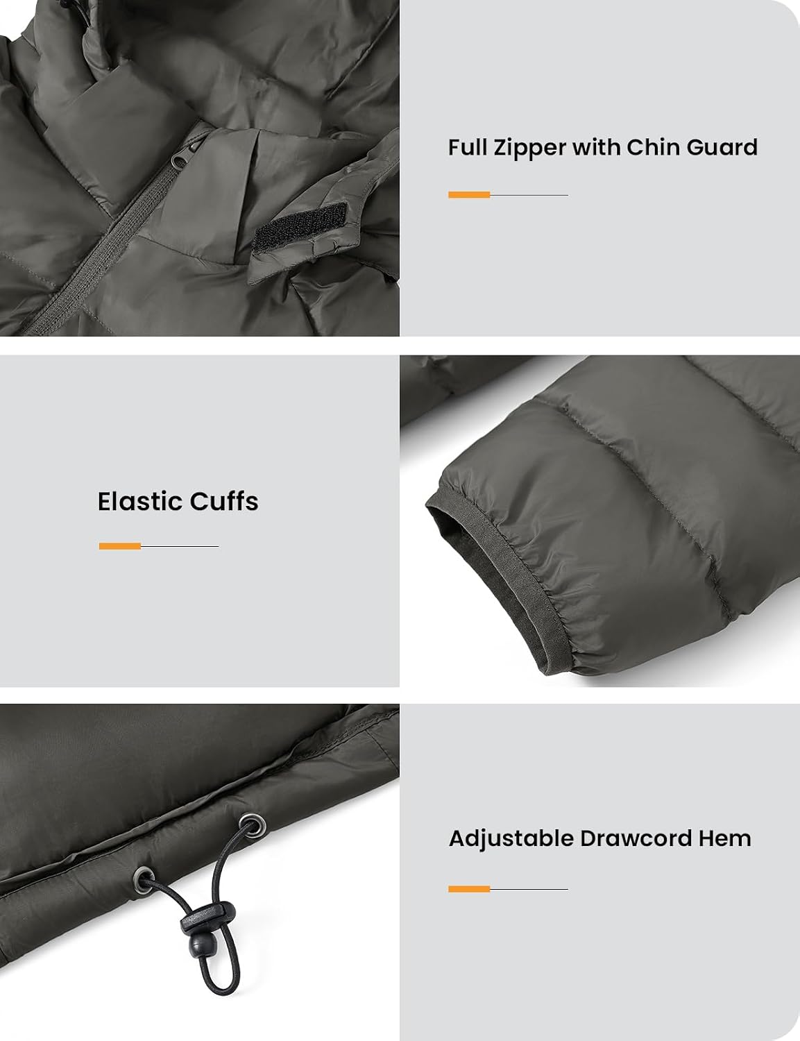 Thumbnail 3 de BGOWATU Men's Lightweight Puffer Jacket with Detachable Hood, Water-Resistant Shell