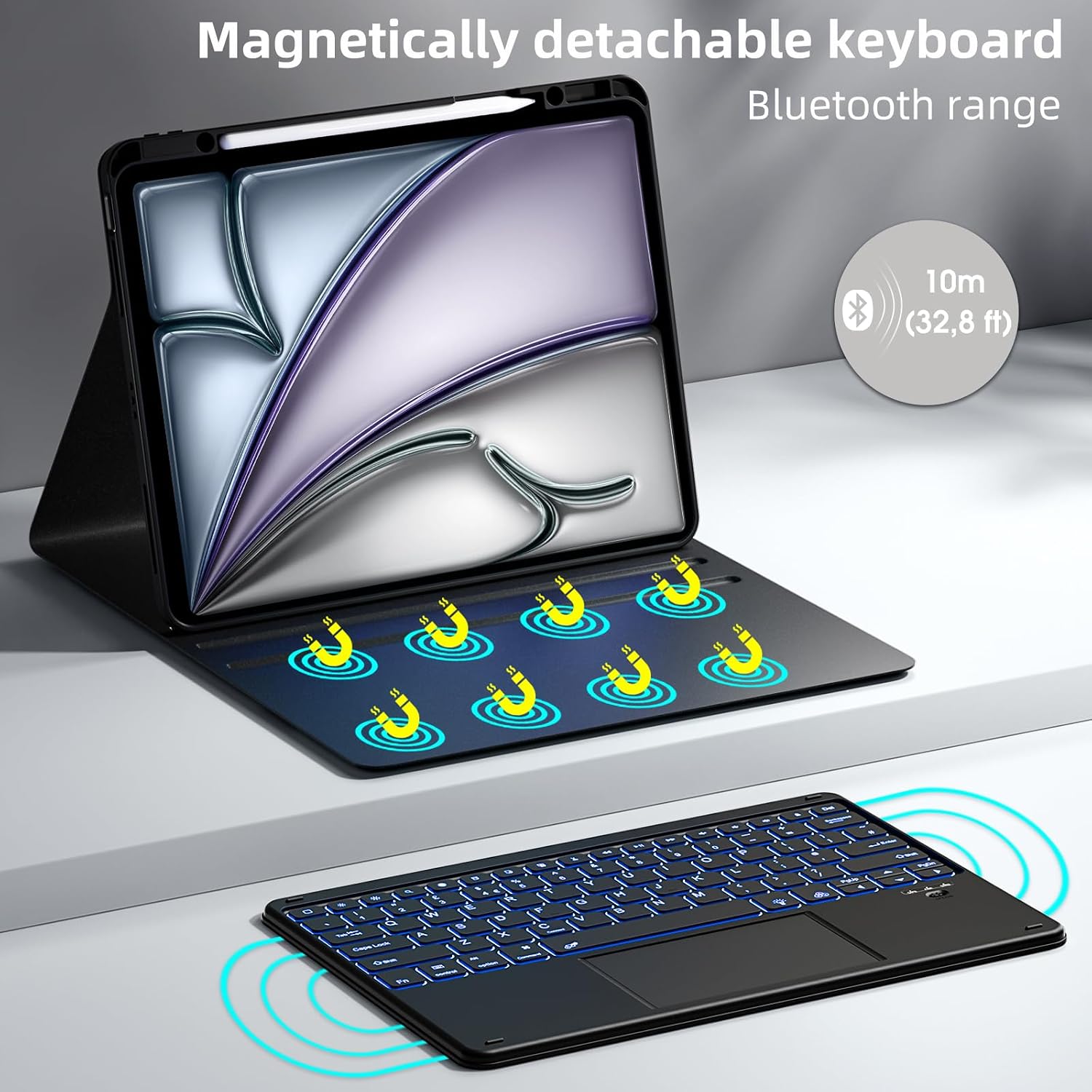 Thumbnail 3 de Vobafe Case with Keyboard for iPad Air 13-inch and iPad Pro 12.9-inch (QWERTY, multi-touch trackpad, 7-colour backlight) – Black