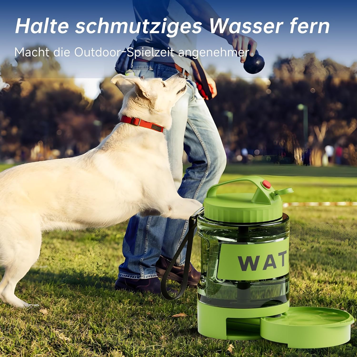 Thumbnail 4 de lesotc 2200 ml Hundetrinkflasche mit ausziehbarer Schüssel (XXL) – unterwegs für große Hunde, Armeegrün