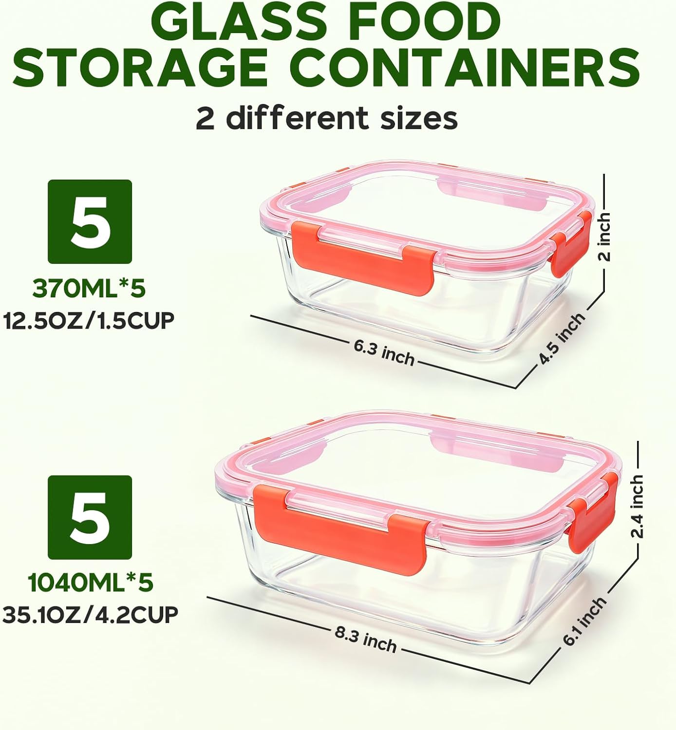 Detalle 2 de MEETOZ 10 Pack Glass Meal Prep Containers