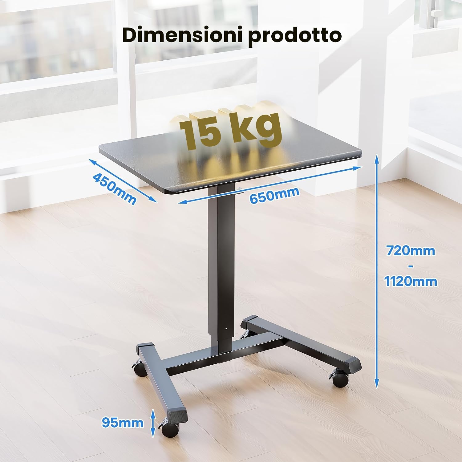 Thumbnail 1 de BONTEC Scrivania per Computer da Ufficio con Altezza Regolabile 72–112 cm, Tavolo Porta PC con Ruote e Vassoio Retrattile