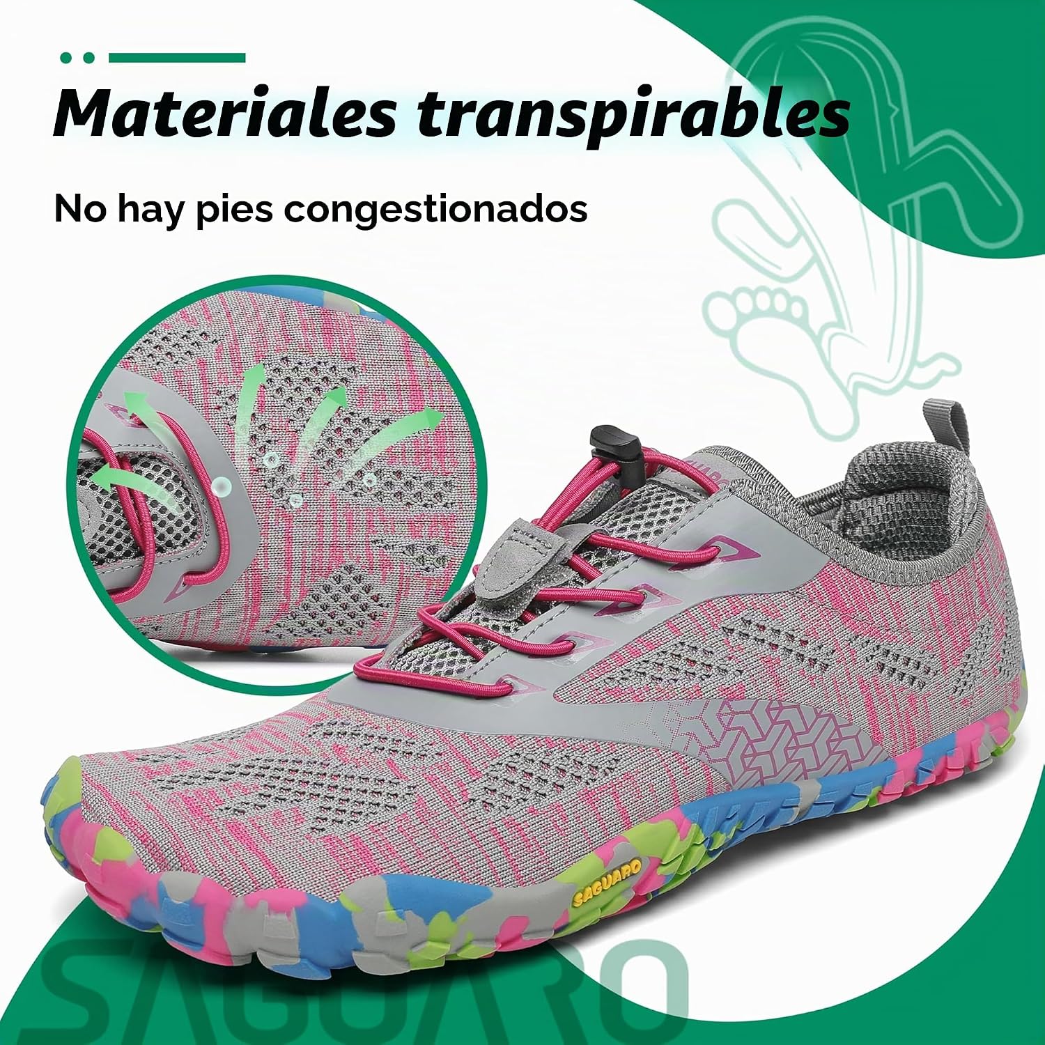 Detalle de SAGUARO Zapatillas barefoot minimalistas unisex para training, trail y agua (Rosa Pink, talla 39)