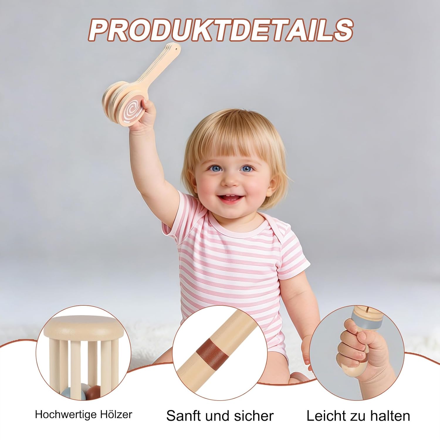 Thumbnail 3 de Lixstyea 6er Set Montessori Holz Baby-Rasseln – Musik-Sonajeros aus Holz für Babys & Kleinkinder (Farbe 2)