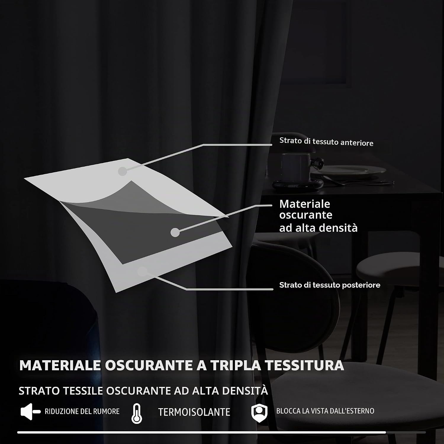 Detalle de Deconovo Tenda Oscurante per Camera da Letto, 200 x 290 cm, Grigio Perla – 1 Pannello con Occhielli, 8 Anelli, OEKO-TEX