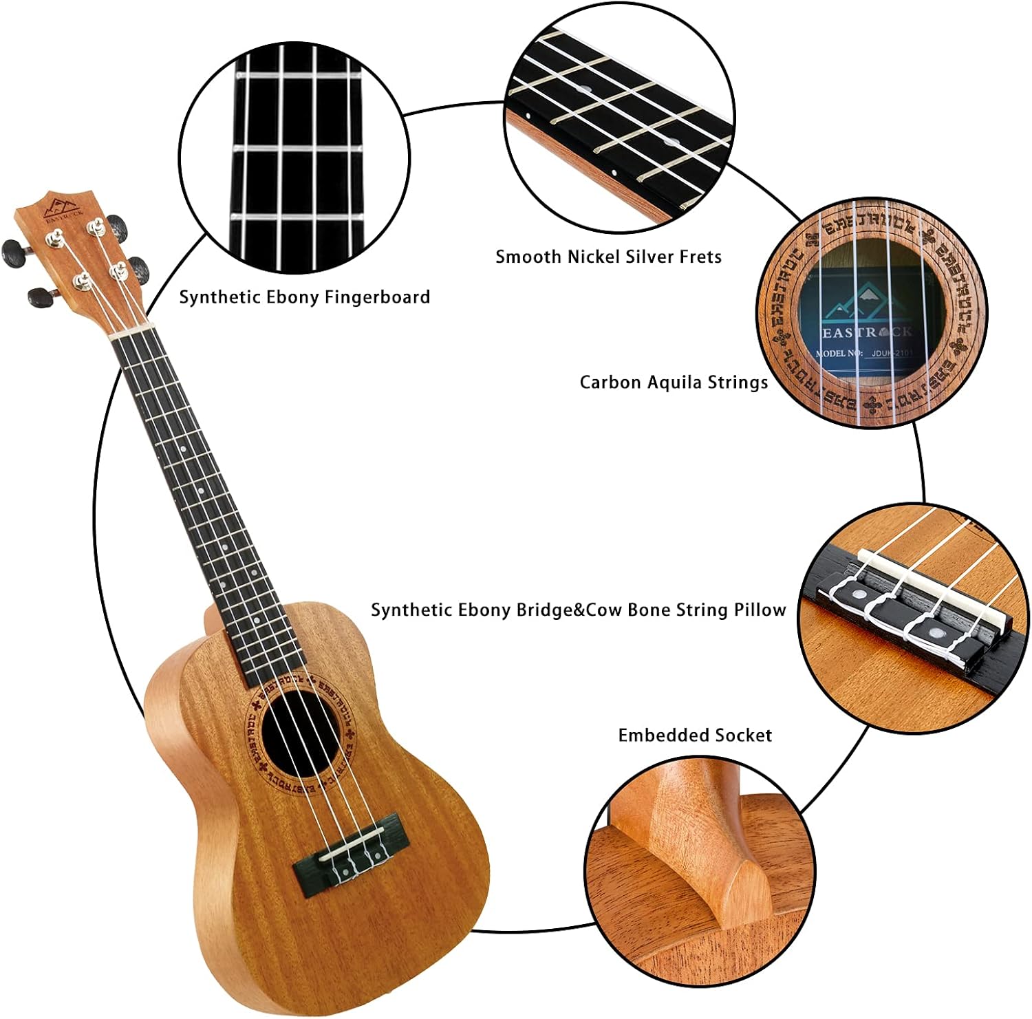 Detalle de EASTROCK Concert Mahogany Ukulele 23-Inch Beginner All-In-One Kit