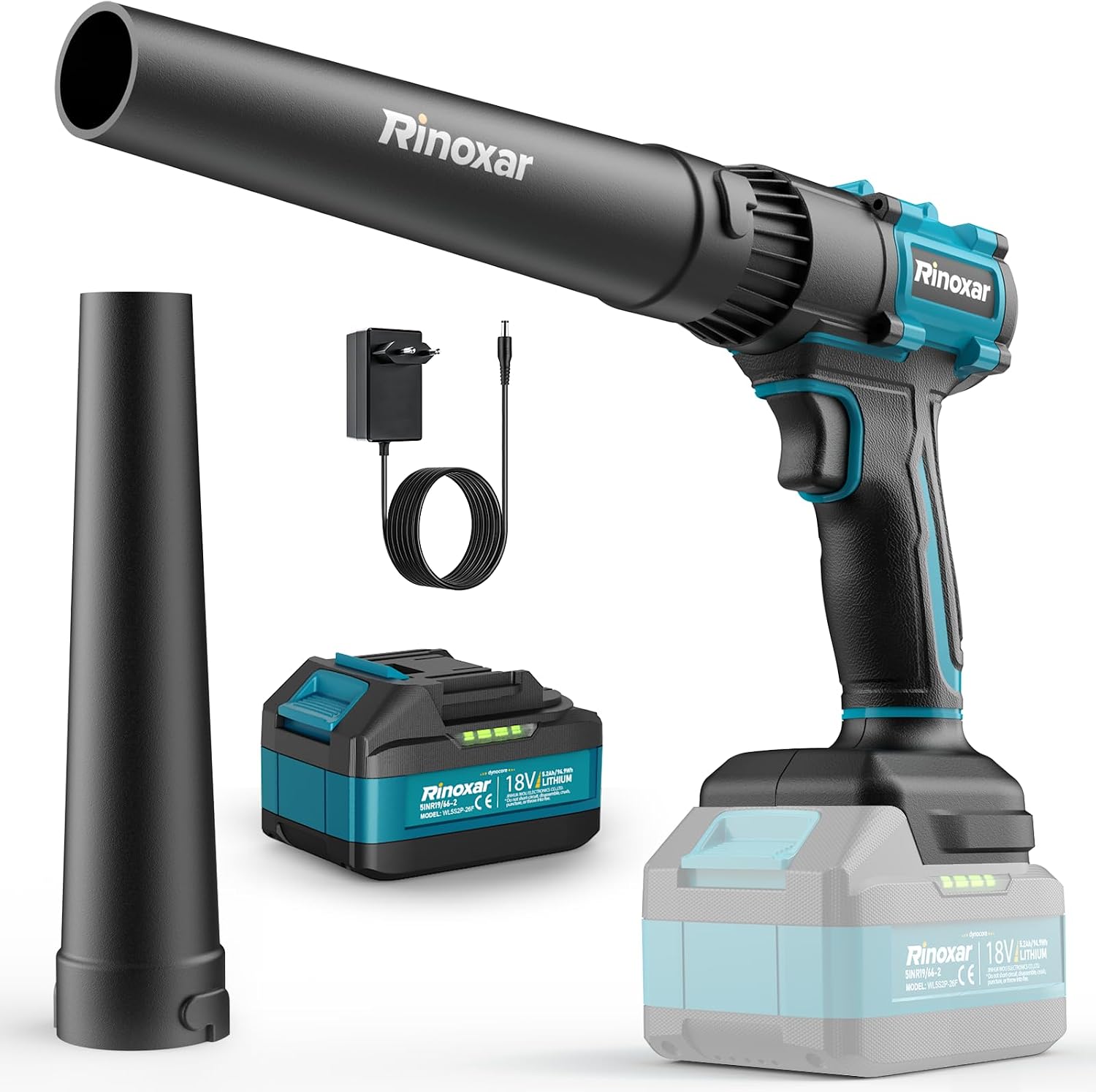 Detalle de Mini Soffiatore a Batteria Rinoxar: Potenza leggera per giardino, terrazza e auto