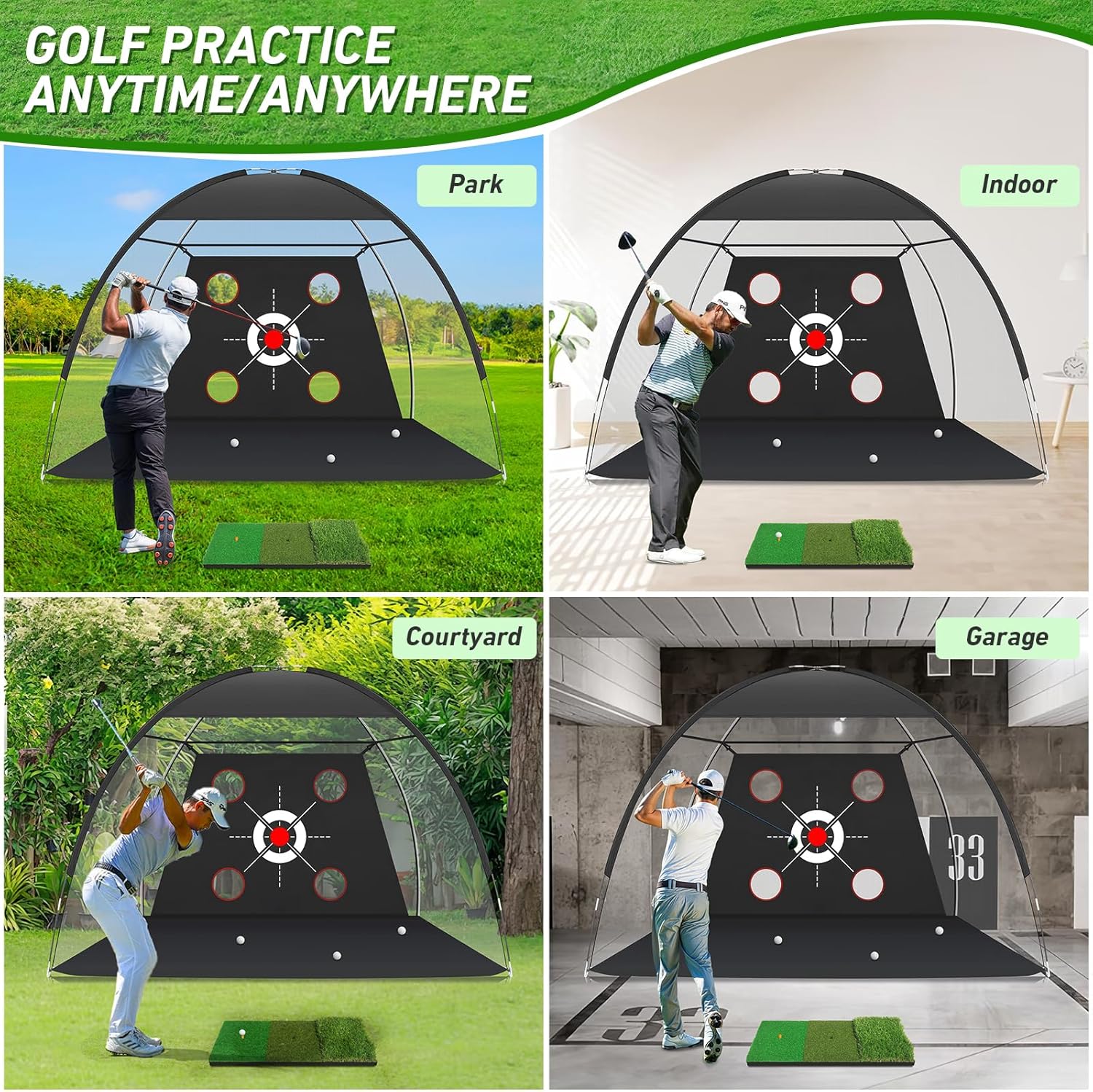 Thumbnail 6 de Zensouds Golf Net 10x7FT with Practice Mat – Indoor/Outdoor Hitting Aid with Targets