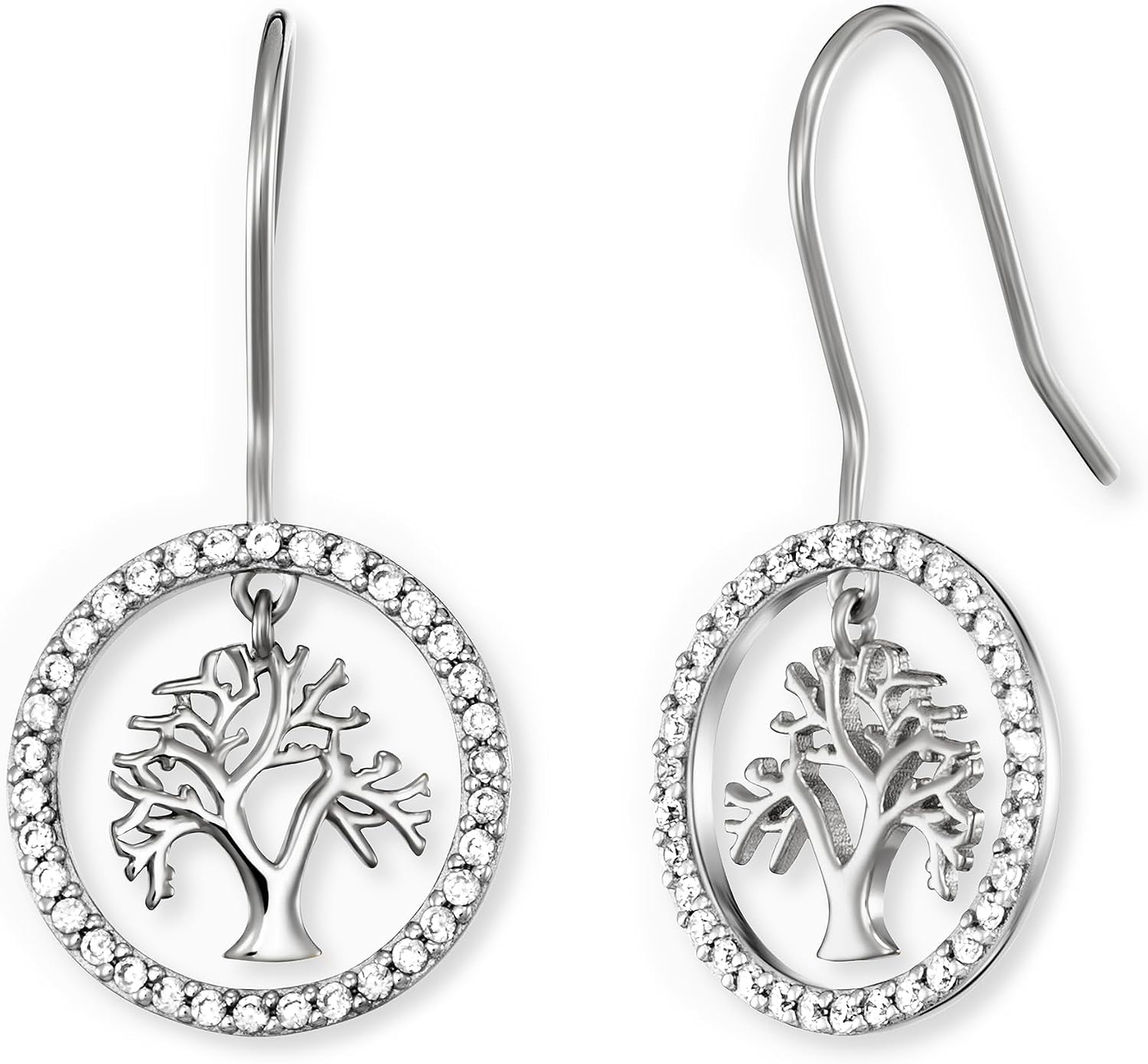 Detalle de Engelsrufer Damen Ohrhänger Lebensbaum aus vergoldetem Sterling Silber mit 68 weißen Zirkonia