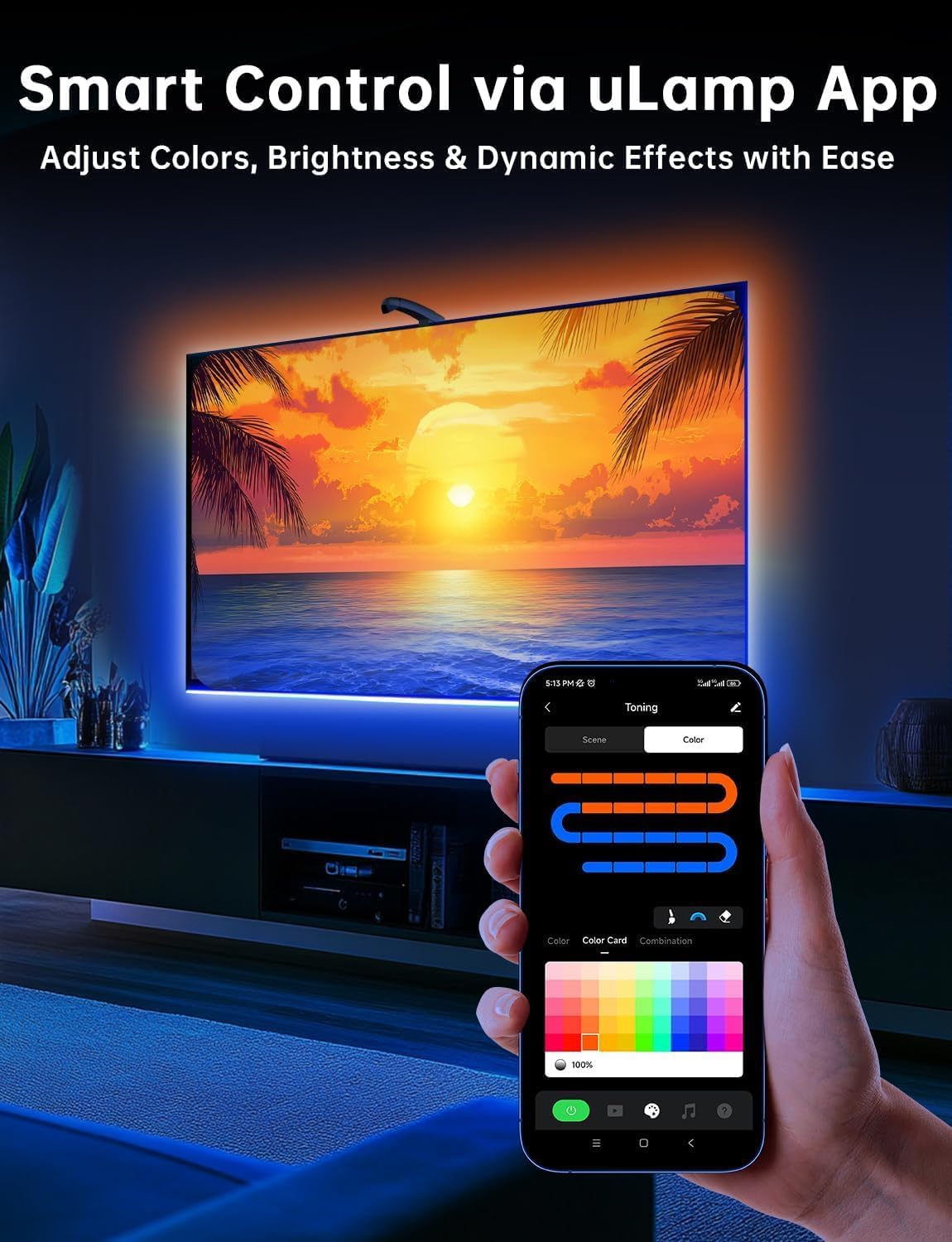 Thumbnail 4 de FFJ TV Backlight 14.7ft cuttable LED strip with sensor, app control and TV colour sync (55–65 inch)
