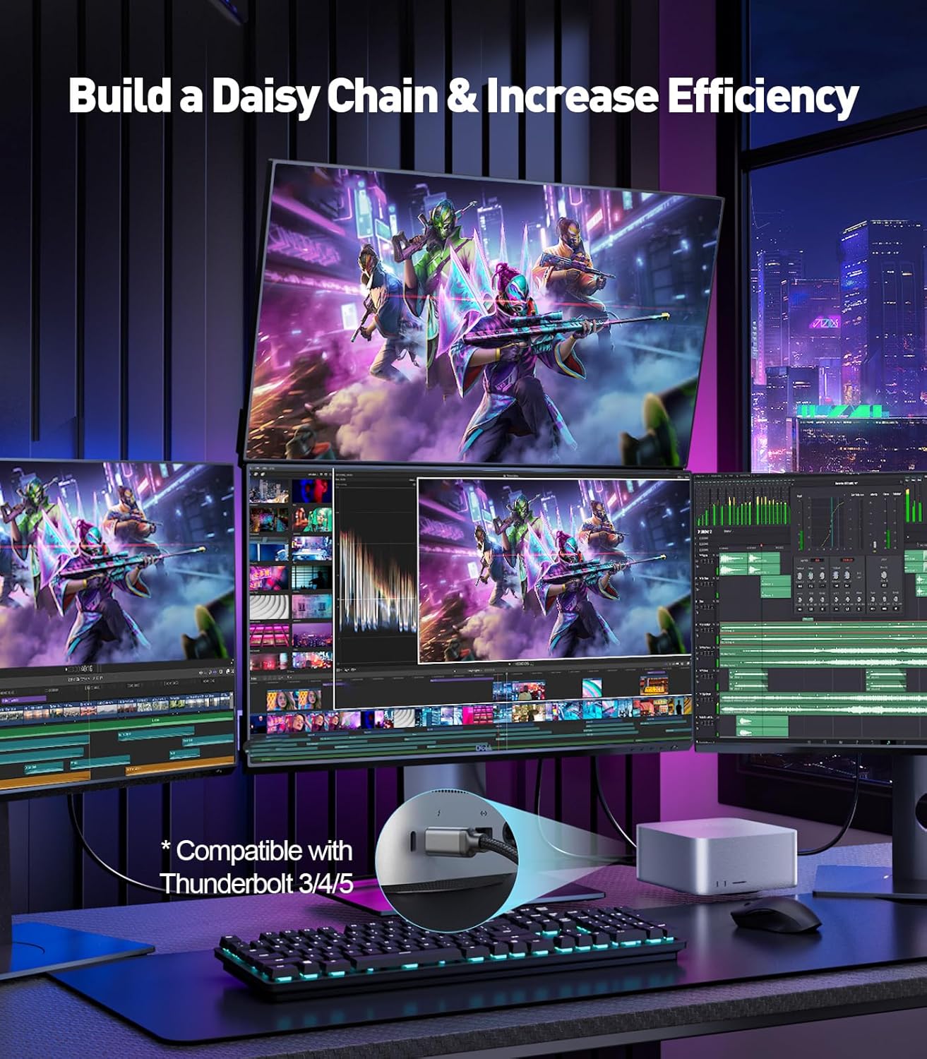 Thumbnail 5 de UANTIN USB-C to DisplayPort 2.1 Cable (40Gbps, 16K@30Hz) – 1.8m Type-C to DP cord, Thunderbolt 3/4/5 compatible