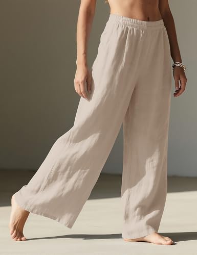 Thumbnail 2 de Rapbin Ladies Linen Trousers: Summer Wide Leg Pants with Pockets in Khaki