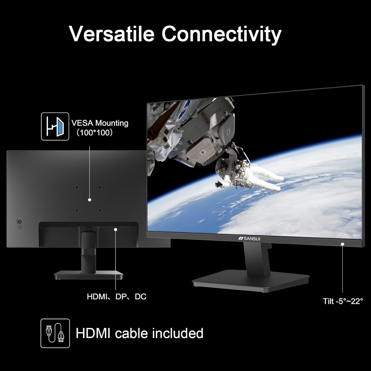 Detalle de SANSUI ES-27F2 27-Inch Full HD Monitor, 120Hz, HDMI/DP, VESA Mount
