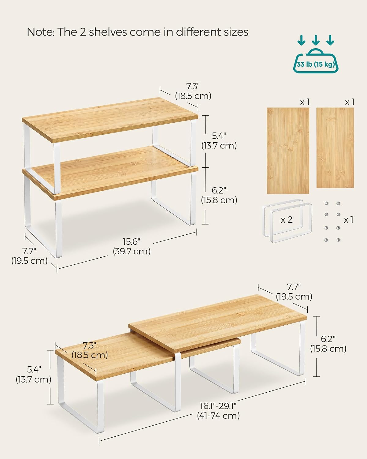 Detalle 2 de SONGMICS Cabinet Organizer Shelves, Set of 4