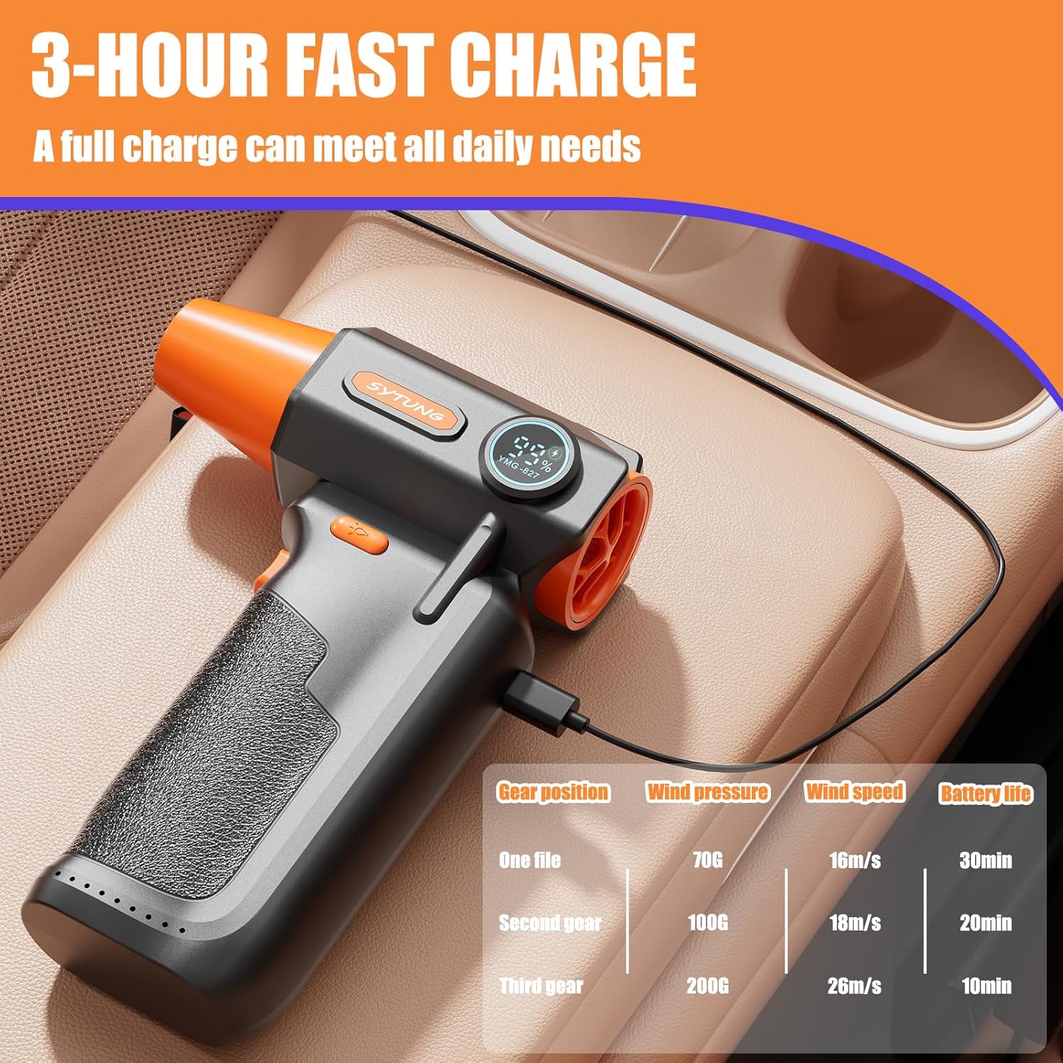 Thumbnail 5 de SYTUNG Druckluft-Staubwedel mit Akku, 130.000 U/min, LED-Licht & 3 Stufen (YMG-827)