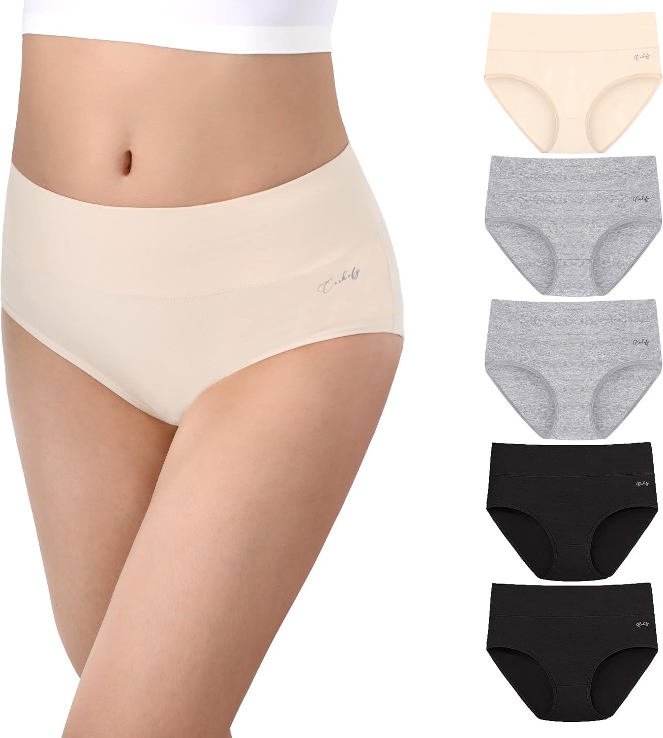 Detalle de anqier Damenunterhosen 5er-Pack – Hohe Taille, Baumwolle 🩲