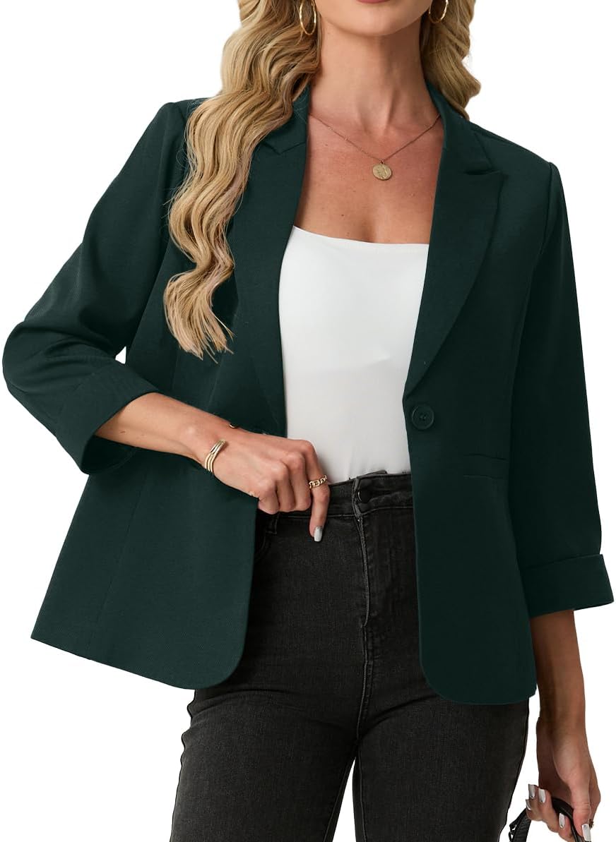 Detalle de GRECERELLE Women's 3/4-Sleeve Work Blazer with Peaked Lapel and Pockets