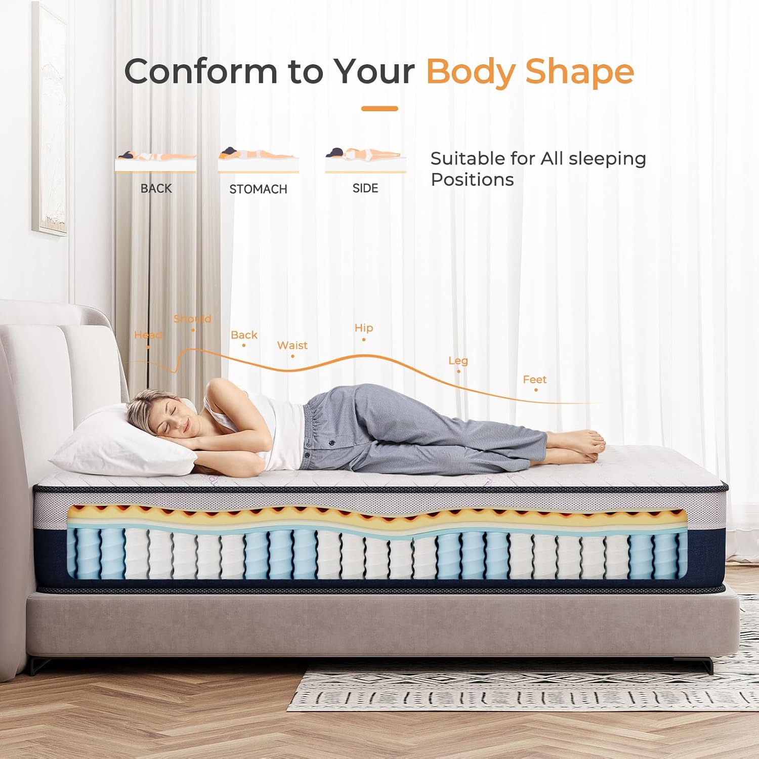 Thumbnail 4 de Vesgantti Small Single 10 Inch Hybrid Mattress – 75x190x25cm