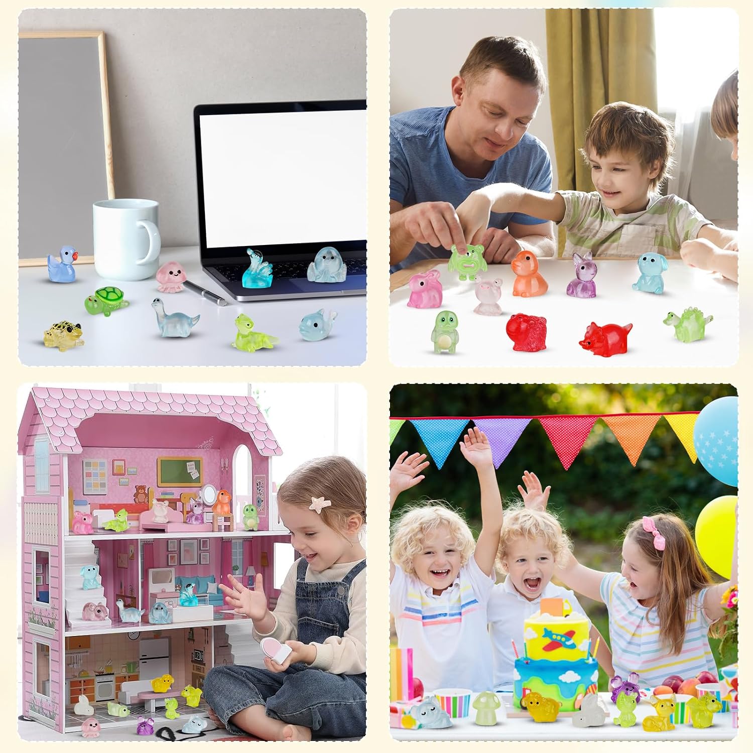 Detalle 1 de Junware 130-Piece Mini Resin Animal Figures, Glow-in-the-Dark