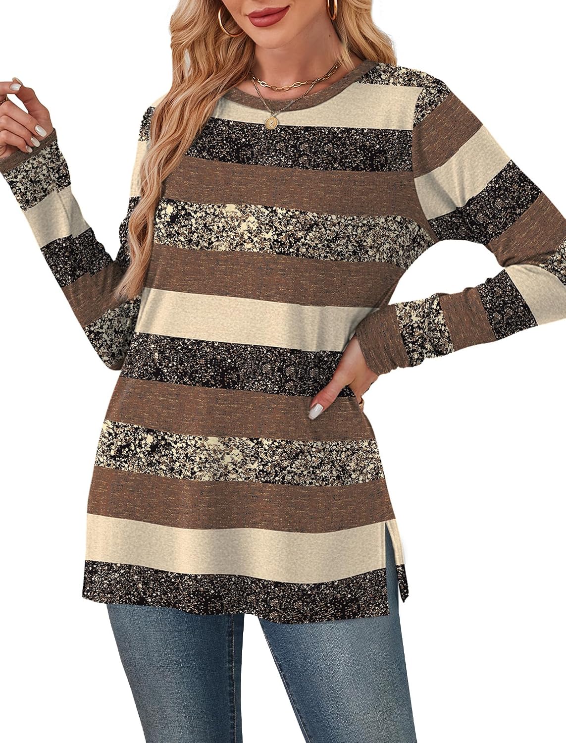 Detalle 2 de Sampeel Women's Crewneck Tunic Sweater with Pockets and Side Slits