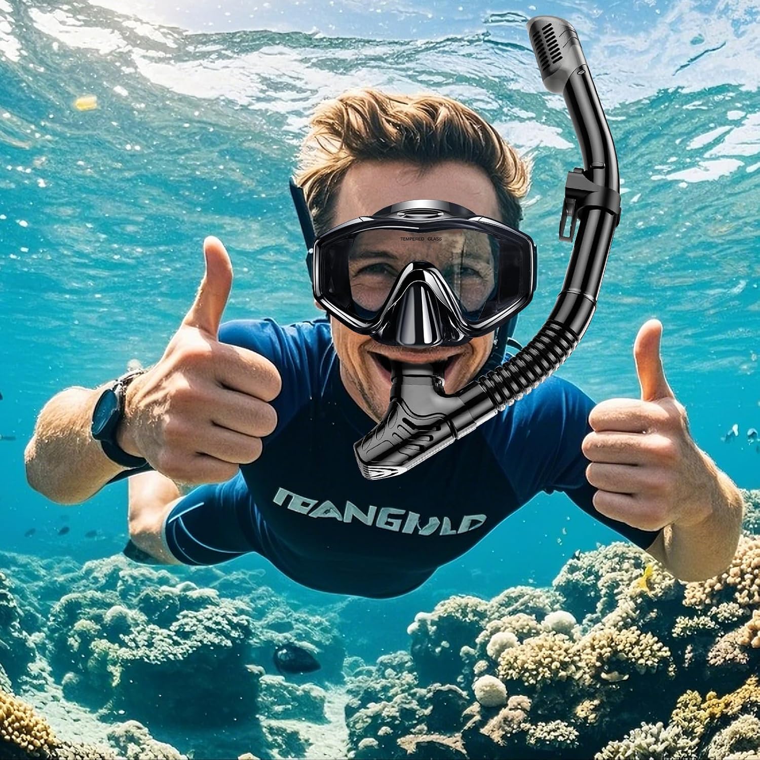 Thumbnail 6 de Snorkel Set Adults: Anti-Fog Panoramic Goggles with Dry-Top Snorkel