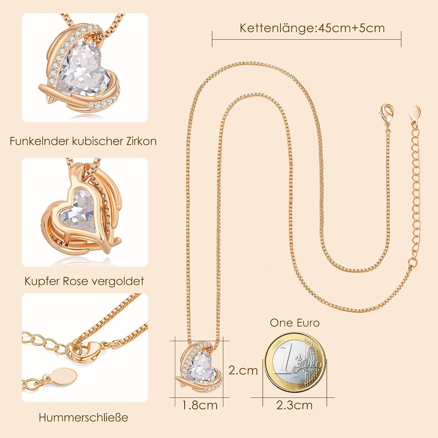 Thumbnail 3 de CDE Kette Damen Rosegold Herz Halskette Geschenkbox