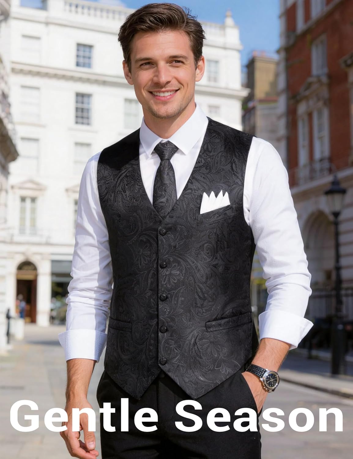 Detalle de Gentle Season Mens Vest Suit Formal Suit Vest with Tie & Pocket Square