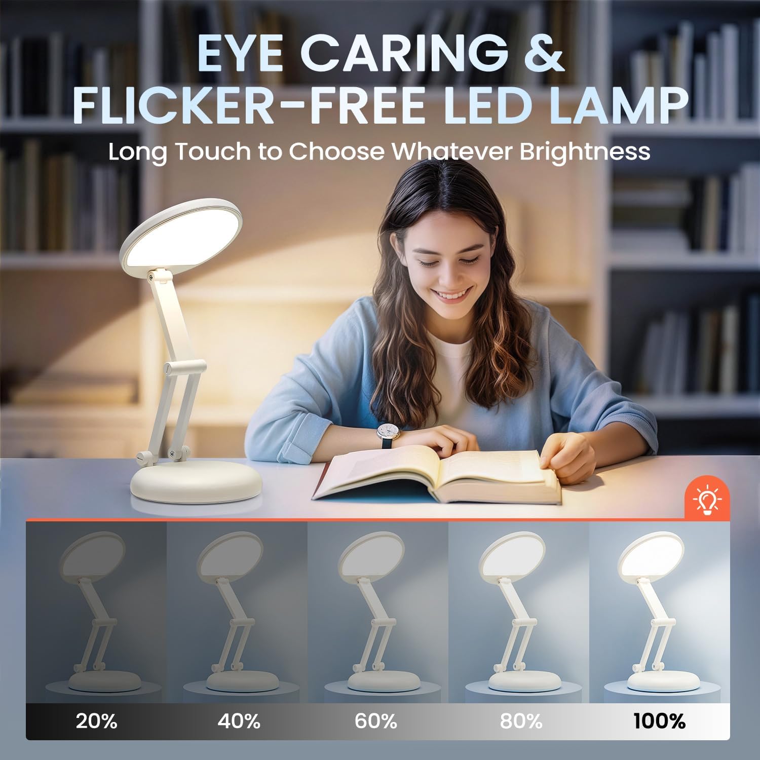 Detalle de One Fire 6930007701263 Rechargeable Foldable Desk Lamp, 3600mAh, 10-Level Dimming