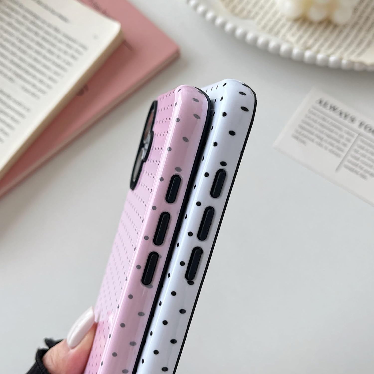 Detalle 1 de Longlayss DOT050 iPhone 16 Plus Case, Pink Polka-Dot Slim TPU and PC Cover
