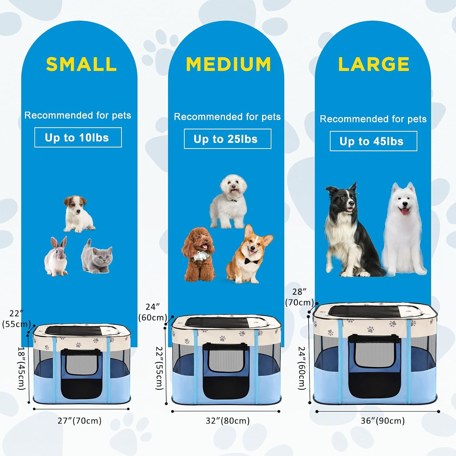 Detalle de Avont Portable Pet Playpen (M/Blue): Foldable, Indoor/Outdoor, Water-Resistant for Small Animals