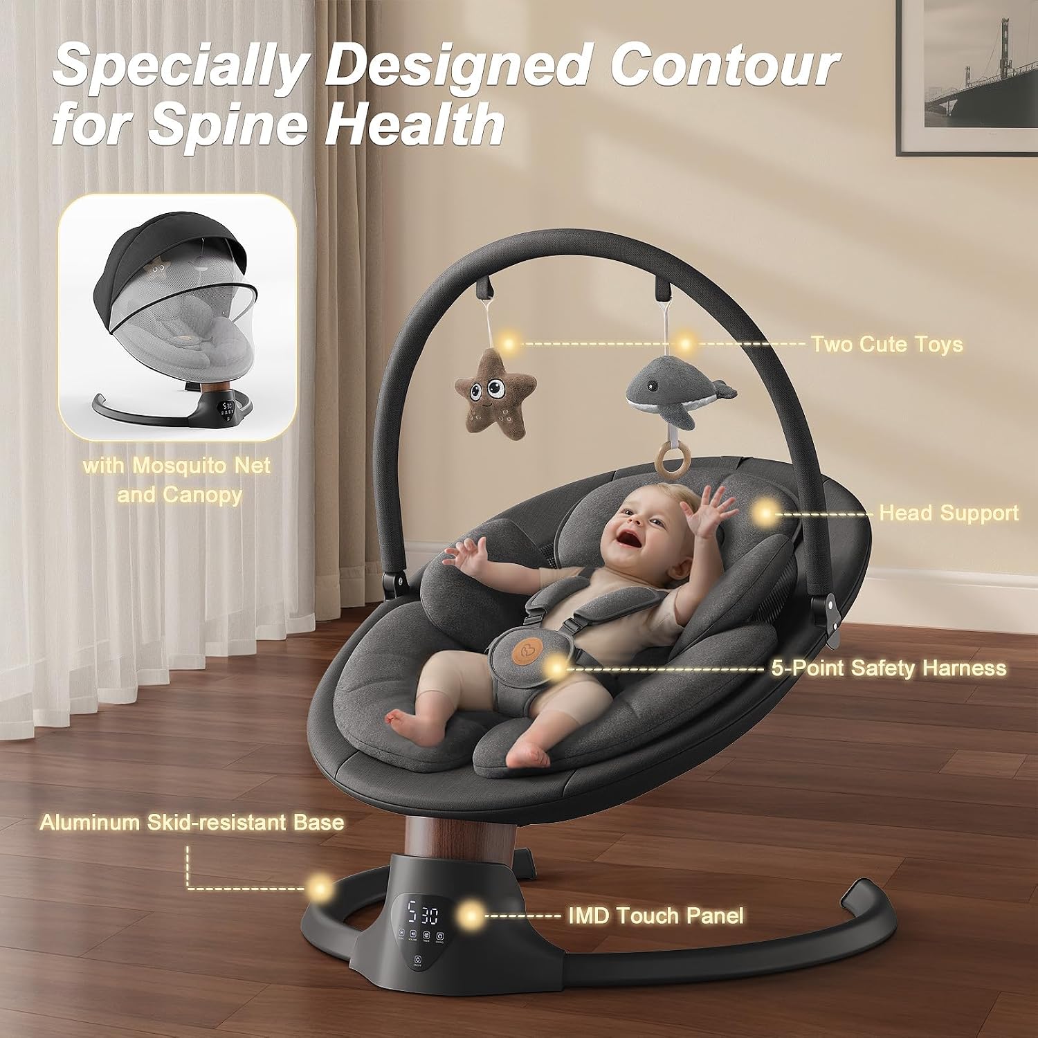 Detalle 2 de FasonBaby Electric Baby Swing with Bluetooth Music, 5 Speeds and Remote
