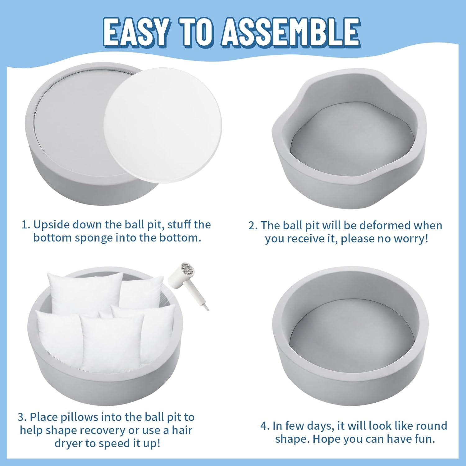 Thumbnail 5 de Foam Ball Pit for Toddlers with 200 Balls, Memory Sponge Kids Playpen (33.5 in) for Indoor/Outdoor Play