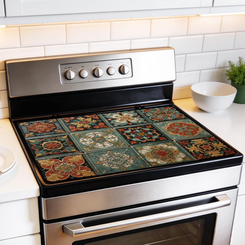 Detalle de Cmialusie ZTHY260419005 Vintage Tile Stove Top Cover, 28.35 x 20.47 in