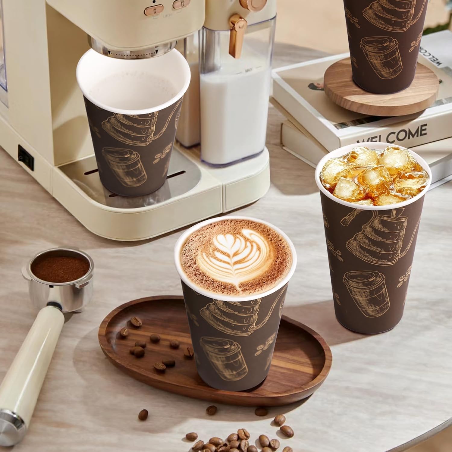 Detalle 2 de Huifany 12 oz Paper Coffee Cups (180 Pack) – Thickened, Leak-Proof, BPA-Free for Hot & Cold Beverages