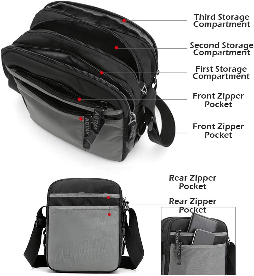 Detalle 1 de SPAHER Umhängetasche für Herren aus Oxford-Nylon – wasserabweisende Messenger Bag für iPad & Alltag