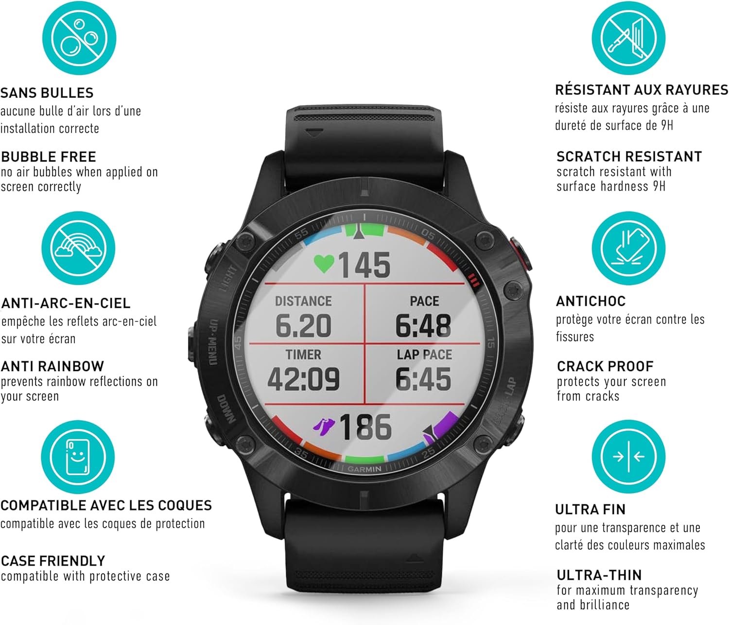 Detalle 1 de smartect 3Pack_Garmin_Fenix_6 gehardglas voor Garmin Fenix 6/6 Pro, 9H