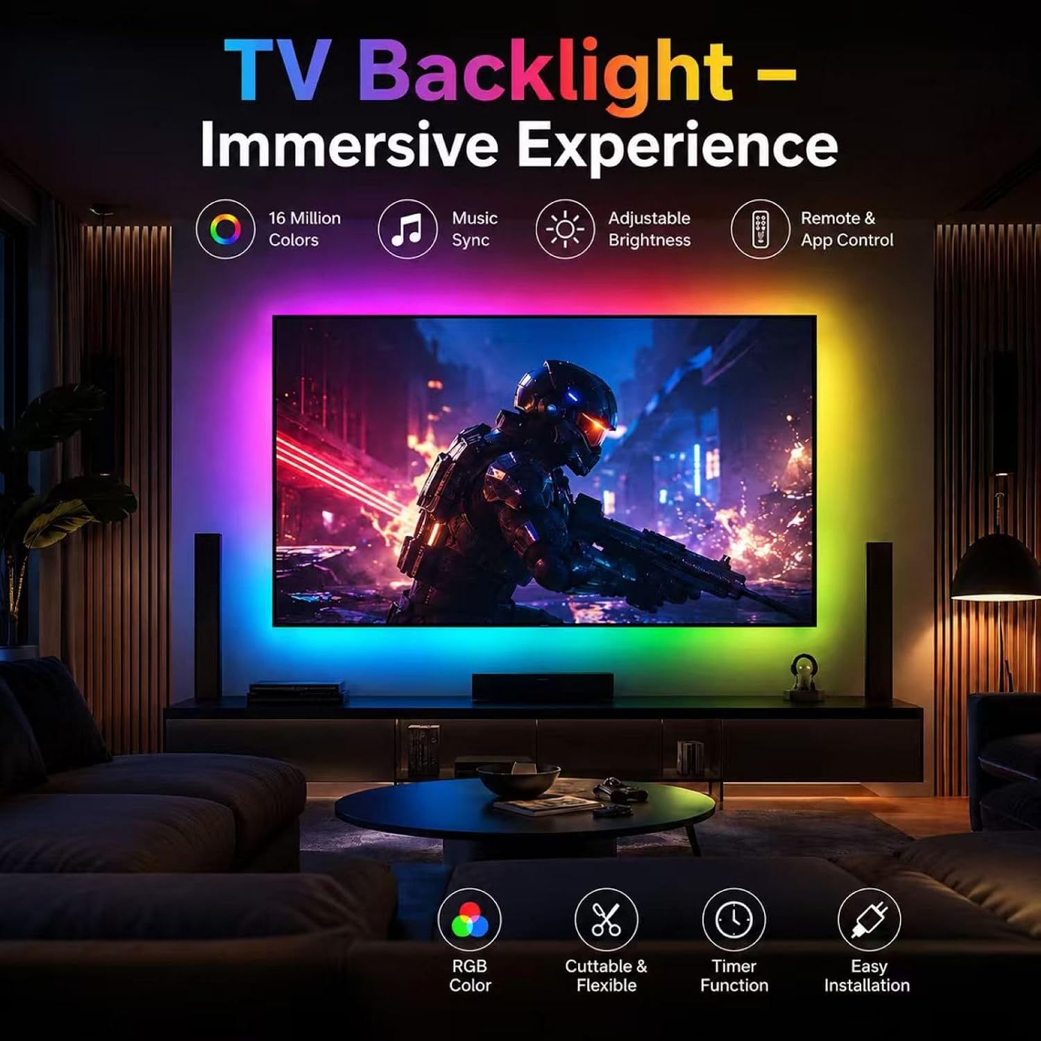 Thumbnail 1 de Shalaker LED Strip Lights for Bedroom (10M) – RGB Colour Changing with Bluetooth App, Remote, Music Sync and Timer