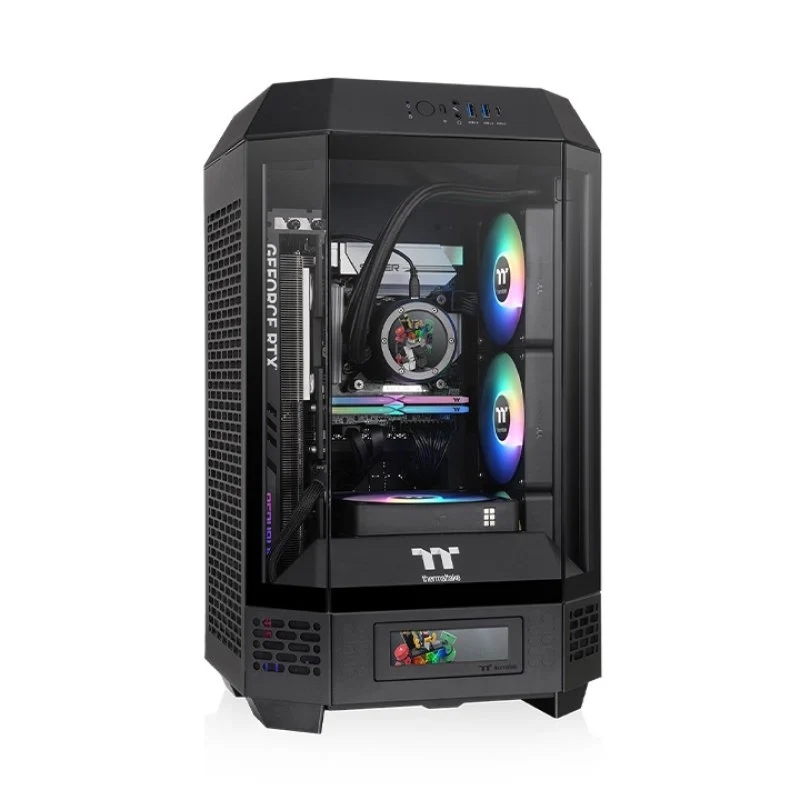 Detalle de Thermaltake The Tower 250, caja Mini-ITX vertical con vidrio templado y 2 ventiladores