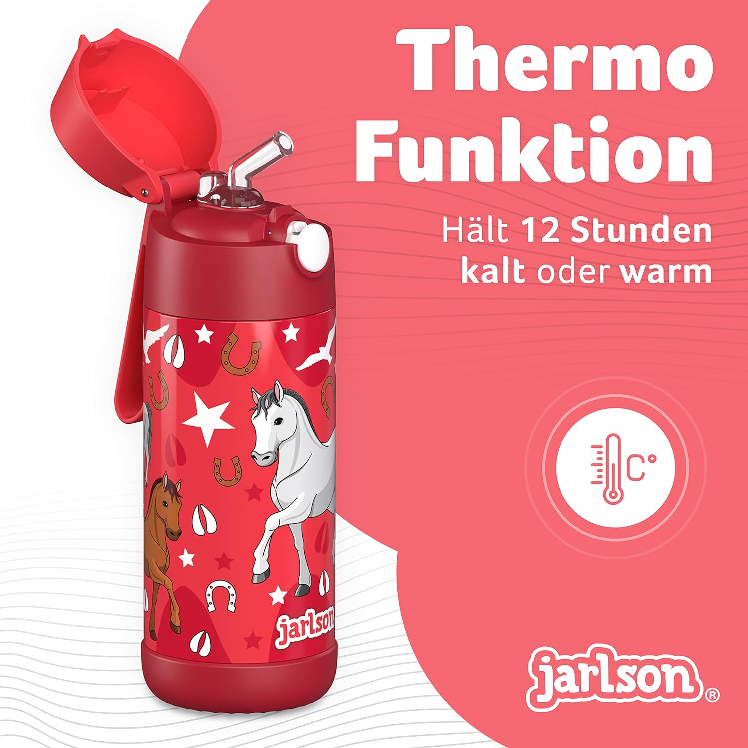 Thumbnail 1 de Jarlson Trinkflasche Kinder Edelstahl Charli mit Strohhalm – 350 ml, auslaufsicher, TÜV-geprüft