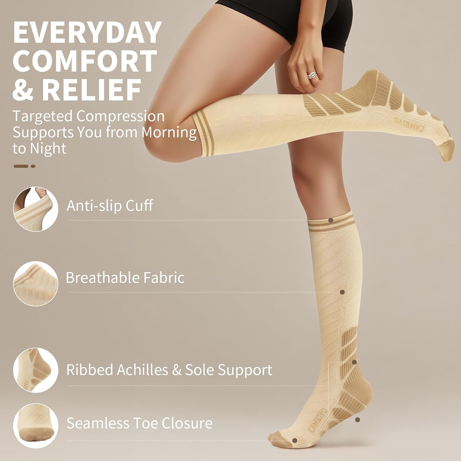 Detalle de CAMBIVO Compression Socks for Men and Women – 3-Pair Pack (20-30 mmHg) for Flight, Running, Pregnancy & Daily Support