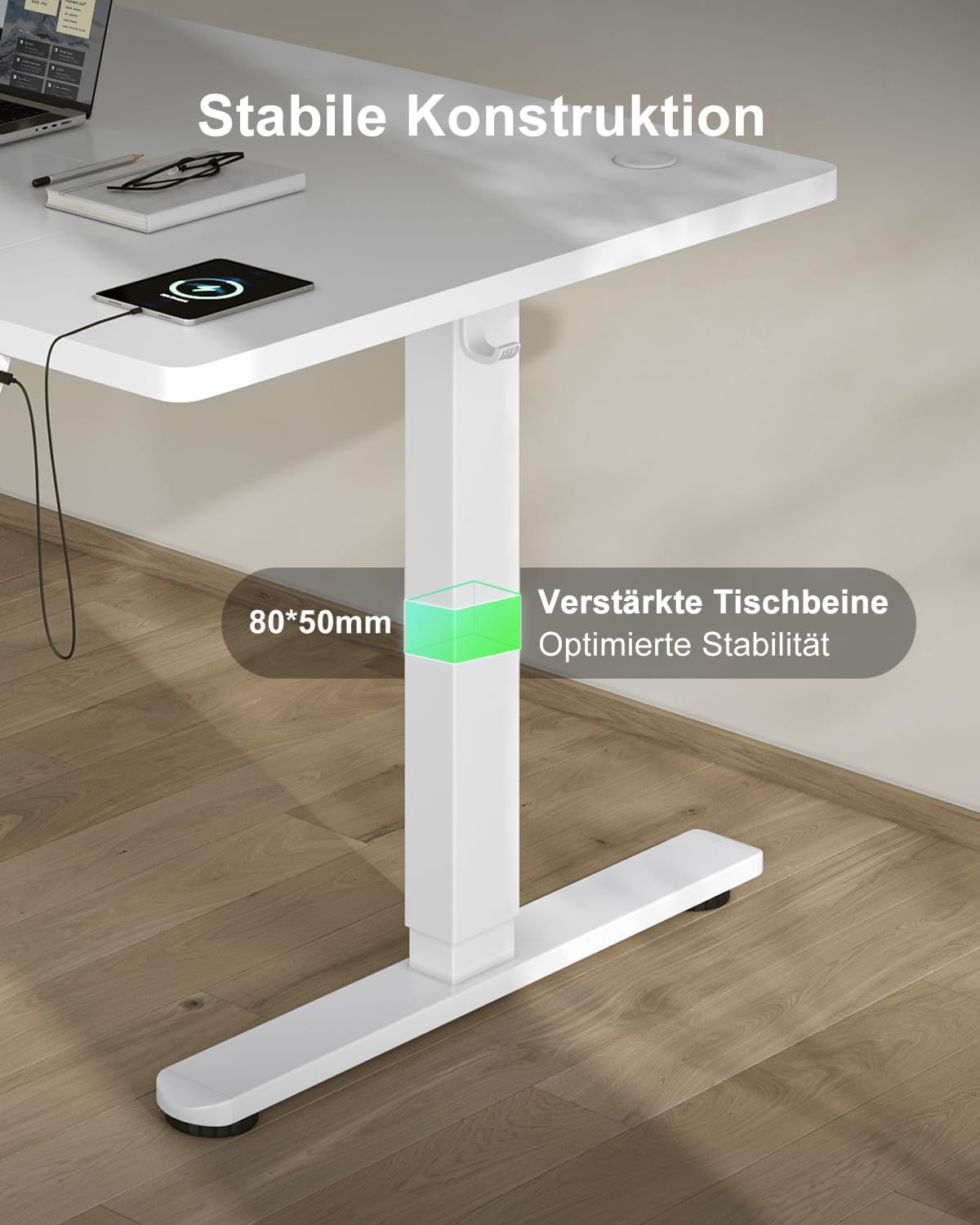 Thumbnail 6 de Devoko höhenverstellbarer Schreibtisch elektrisch 140x80 cm (Typ-C Ladeanschluss) in Weiß