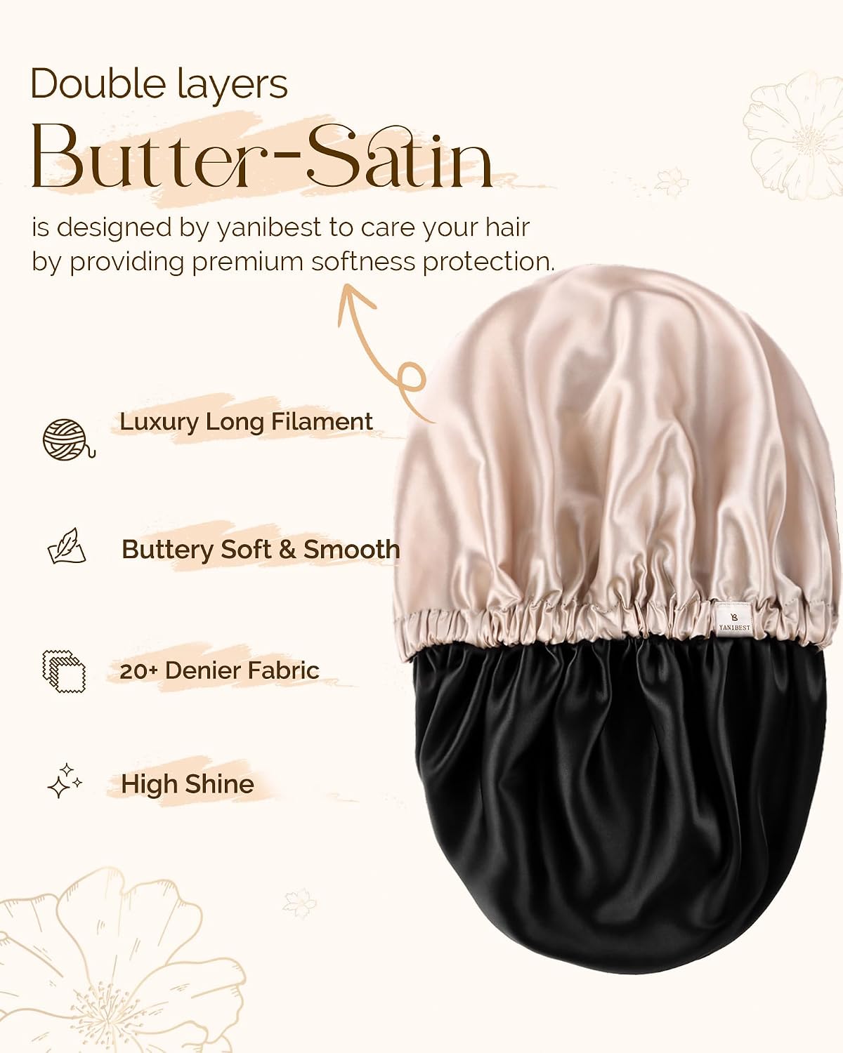 Thumbnail 2 de YANIBEST Adjustable Satin Bonnet, Double-Layer Sleep Hair Cover