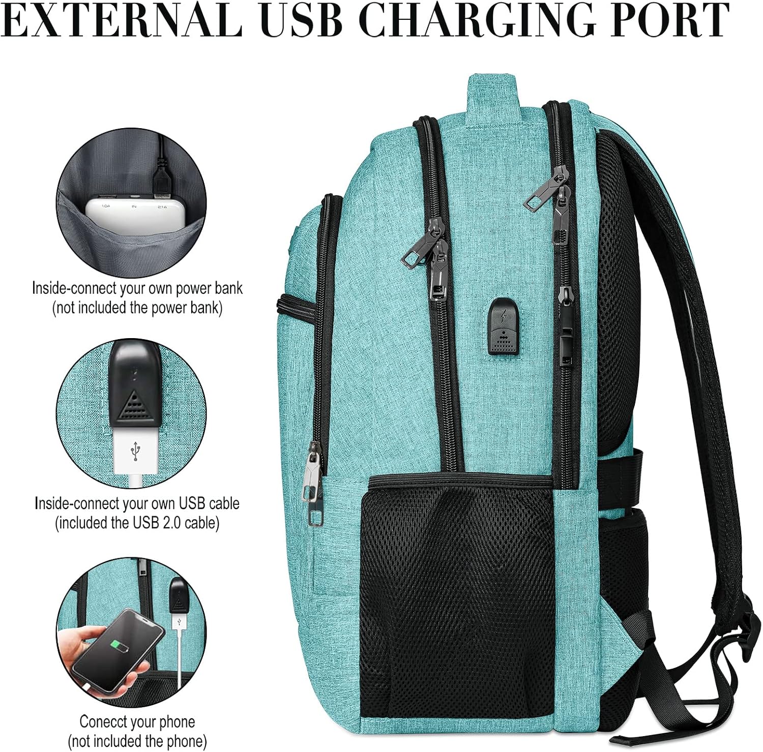 Detalle de BIKROD Rucksack Herren & Damen – wasserdichter Schulrucksack mit 17,3‑Zoll-Laptoptasche und USB-Anschluss