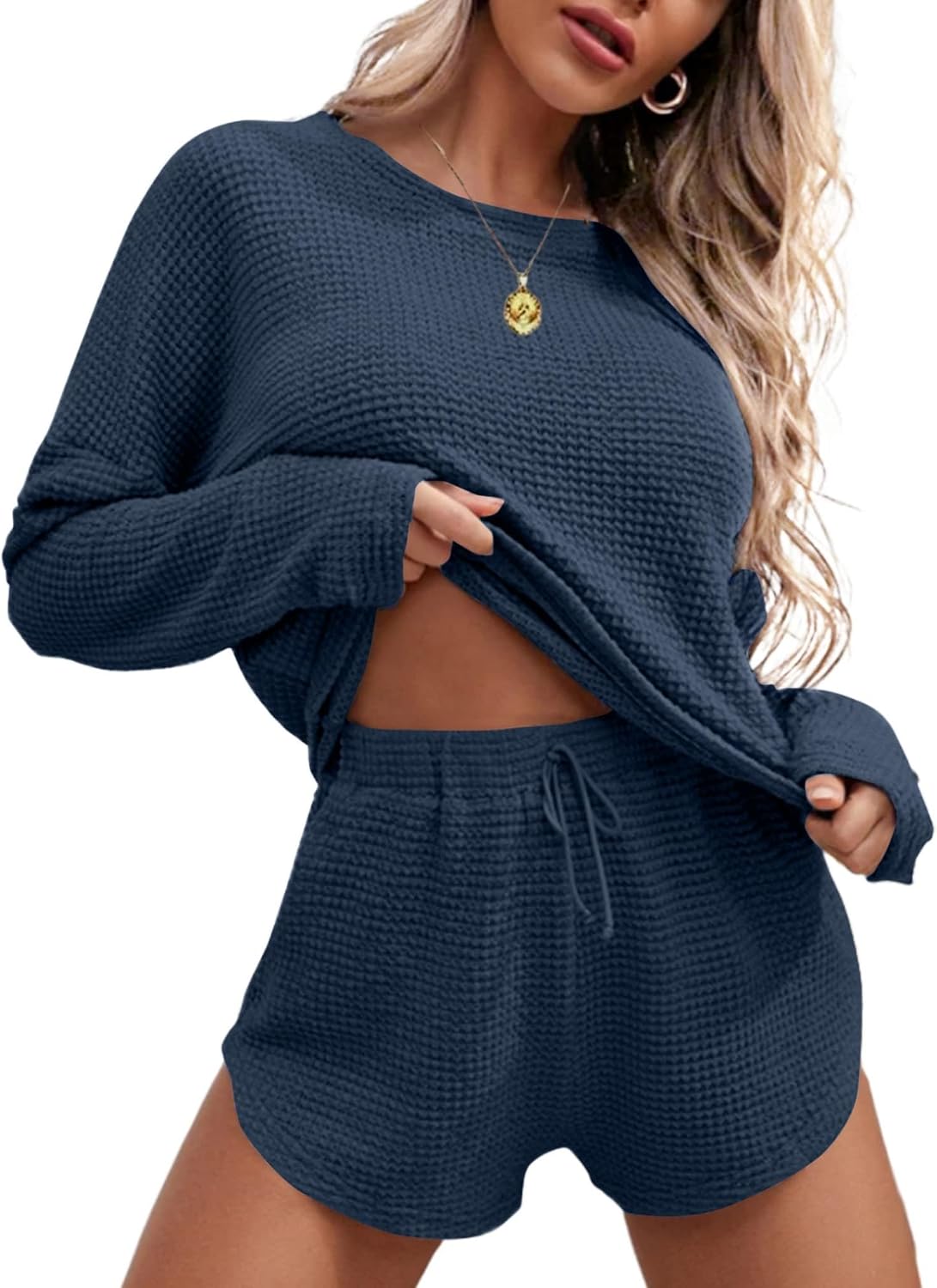 Thumbnail 6 de Ekouaer Ensemble Pyjama Femme à Manches Longues Gaufre — Haut + Bas avec Poches (2 pièces) - S à XXL