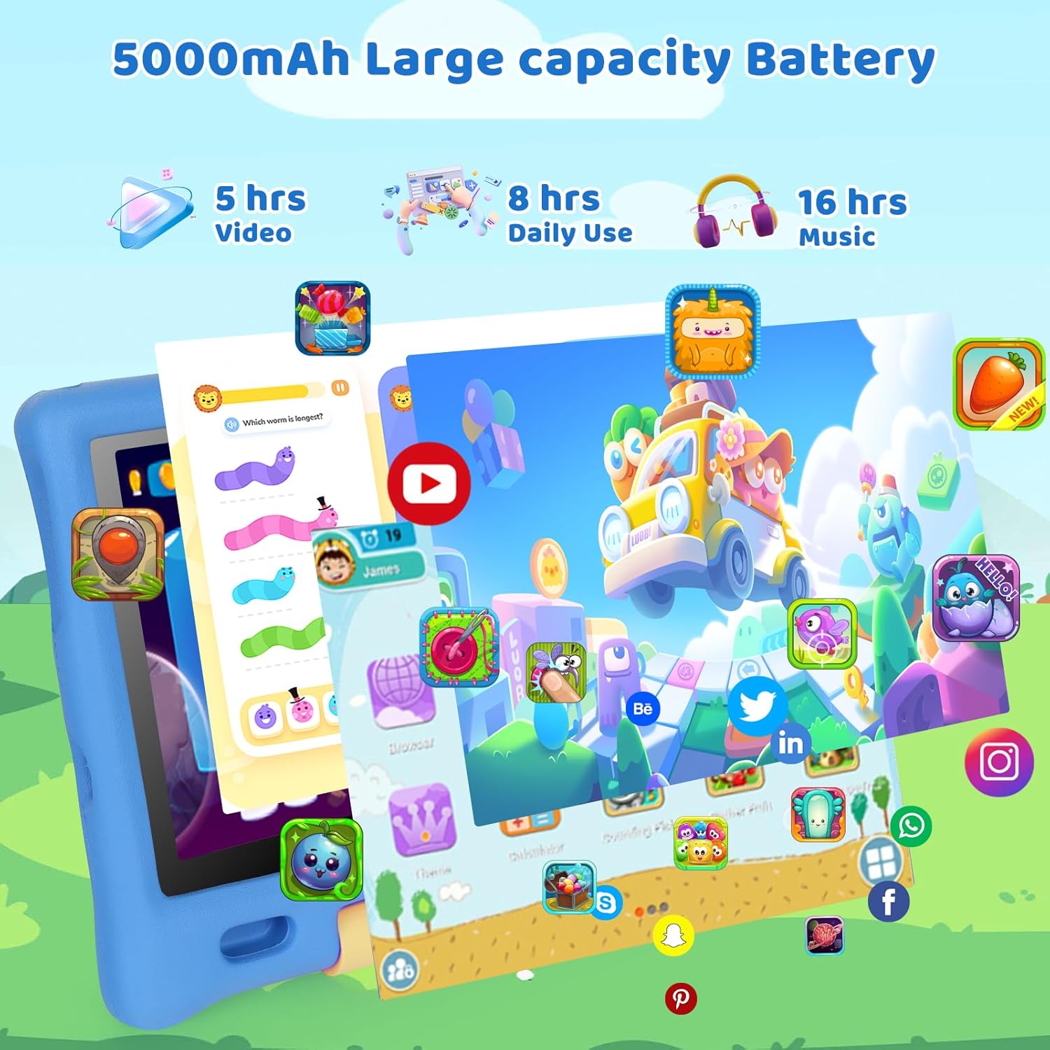 Detalle de MUISOO 10 Inch Kids Tablet (Android 14) – 16GB RAM, 128GB Storage, WiFi & Bluetooth, 5000mAh Battery