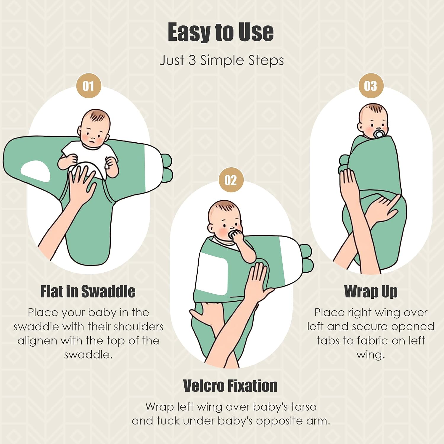 Detalle de SWEET DOLPHIN Baby Swaddle Sleep Sacks, 3-Pack
