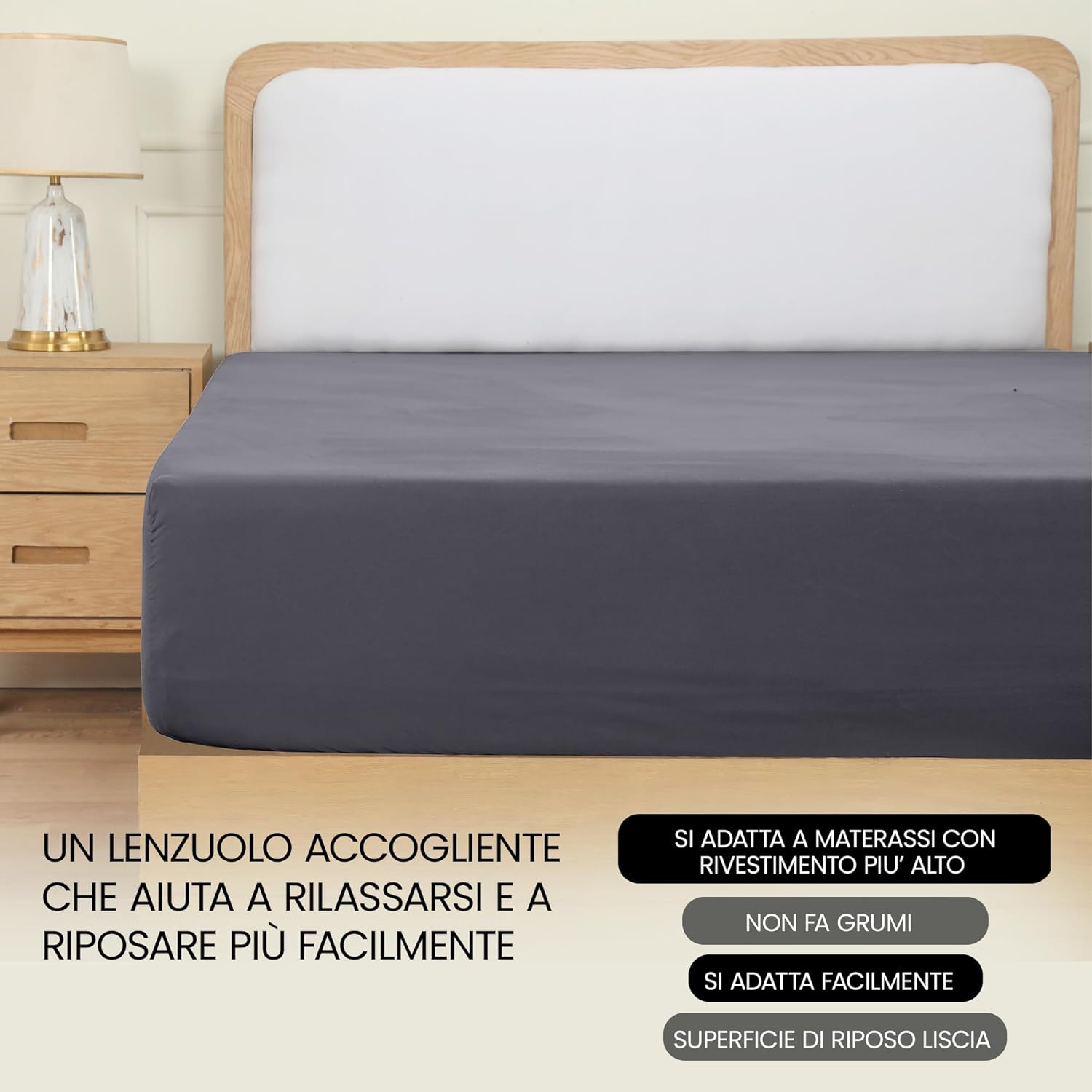 Detalle de Utopia Bedding Lenzuolo con Angoli Due Piazze Matrimoniale 180x200cm Grigio – Microfibra Spazzolata