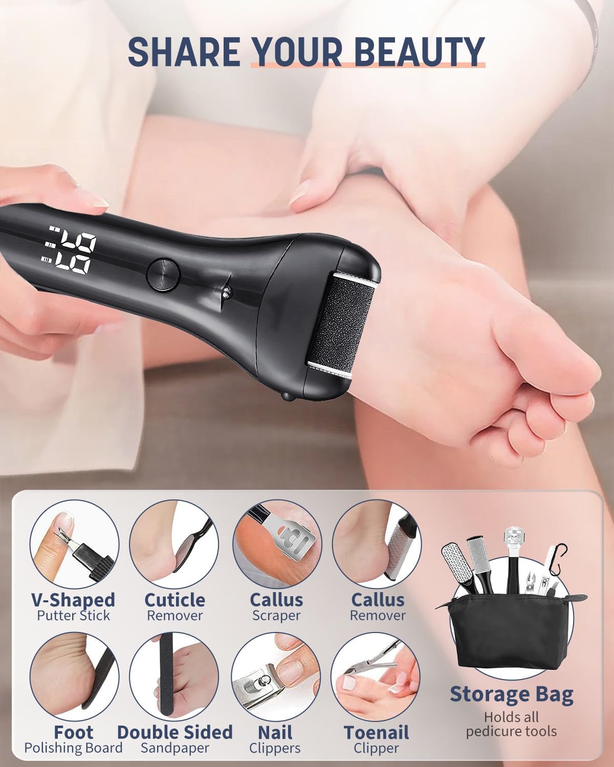 Detalle 2 de Electric Foot File 16-in-1 Rechargeable Foot Care Kit 🦶